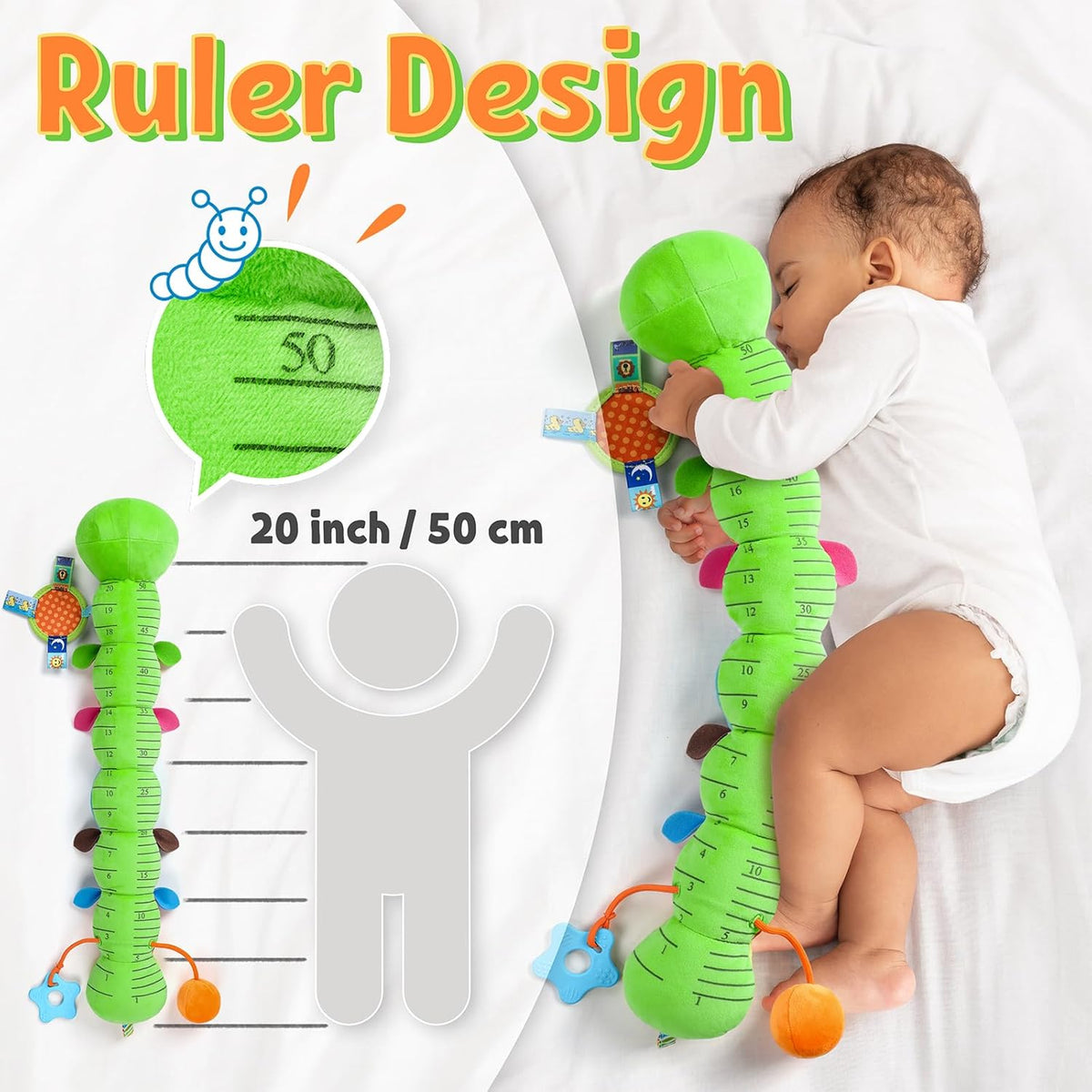 LIGHTDESIRE Baby Toys Musical Caterpillar,Infant Toys Stuffed Animals with Ruler Design,Mirror,Pull
