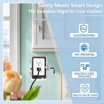 Child Proof Outlet Lock Box with 2 Durable Keys - Heavy Duty Safety Cover for Baby Proofing