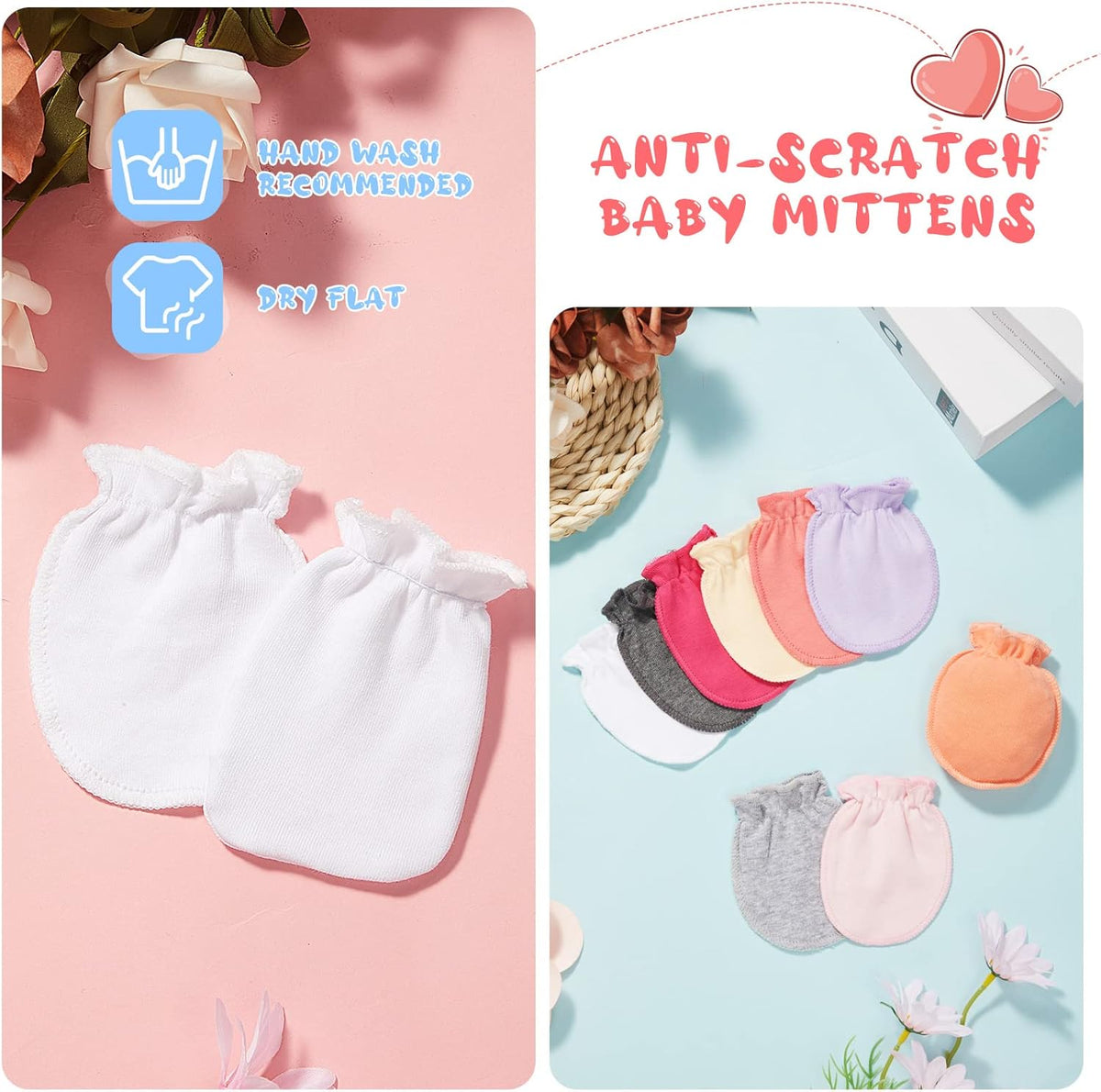9 Pairs Newborn Baby Boys Girls Mittens 0-6 Months Infant Toddler Mittens No Scratch Solid Color