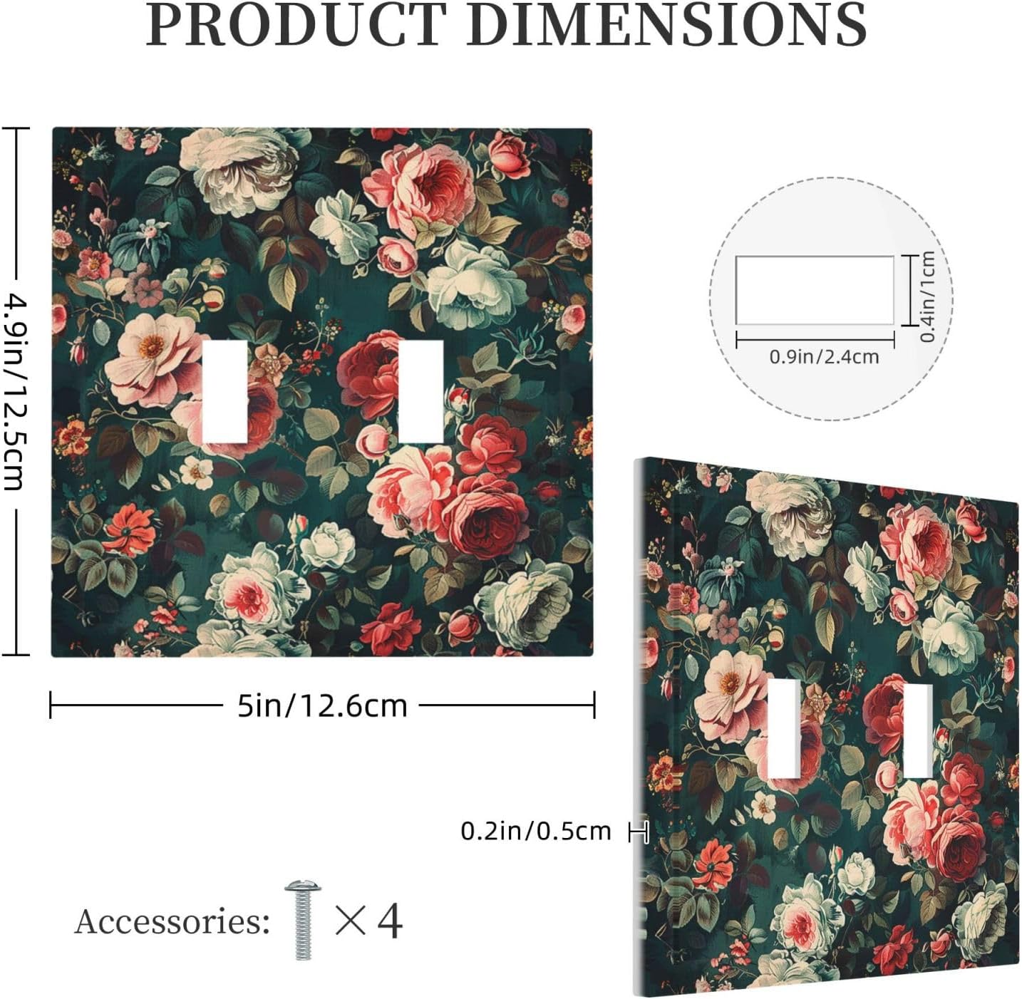 Decorative Switch Plates Baroque Vintage Peony Flower Floral 2 Gang Double Toggle Outlet Light