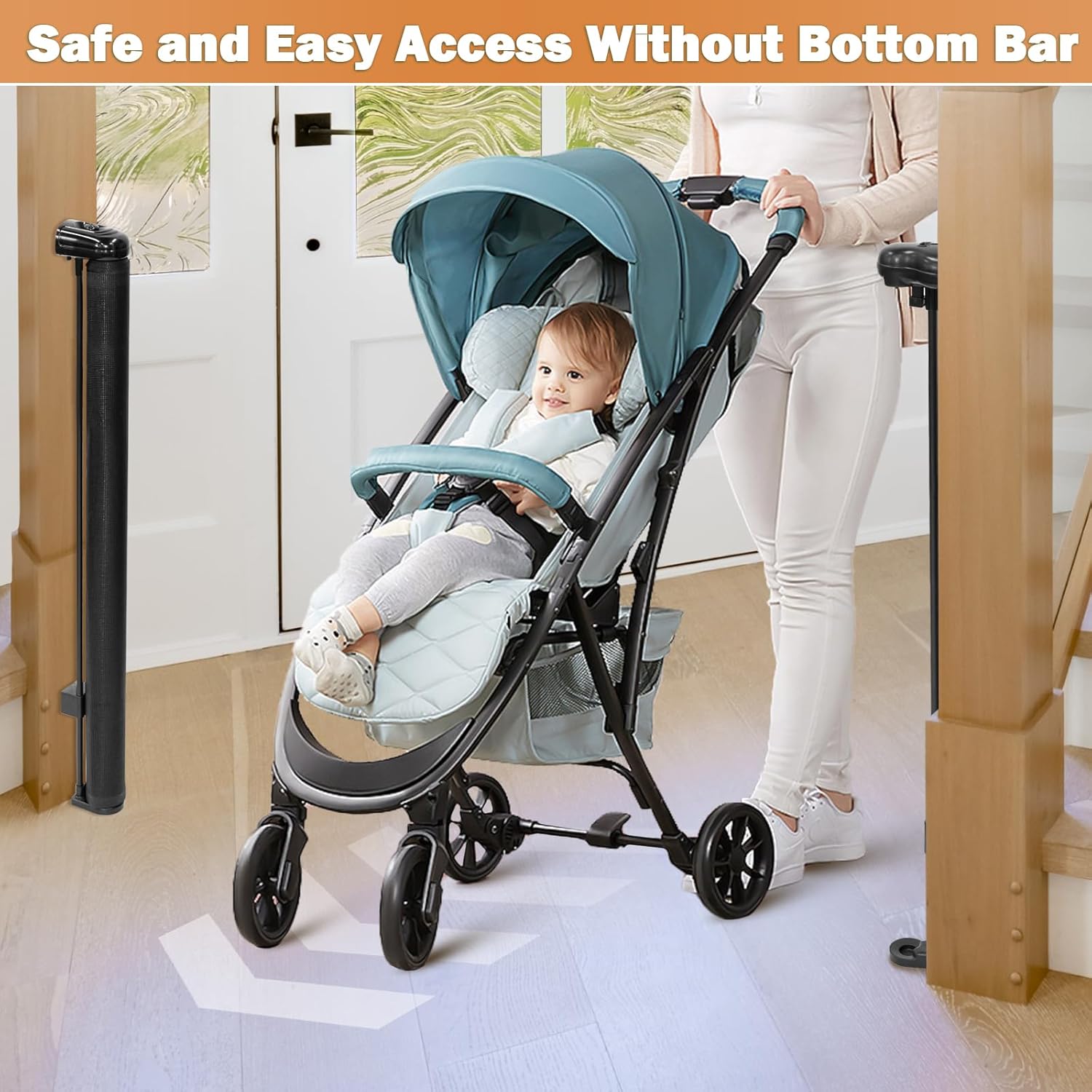 120" Extra Wide Retractable Baby Gates Mesh Gate, Long Retractable Dog Gate for Large Opening, 42"