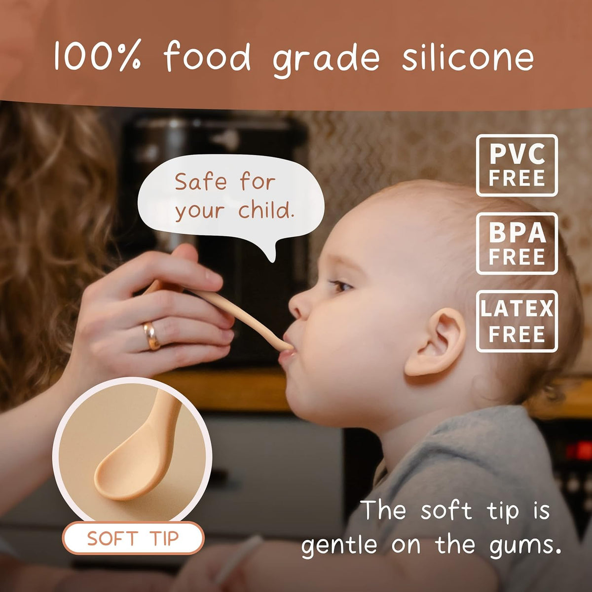 Moonkie Silicone Baby Spoons Set of 4, Two Sizes Feeding Spoon for First Stage 4+ Months, Baby