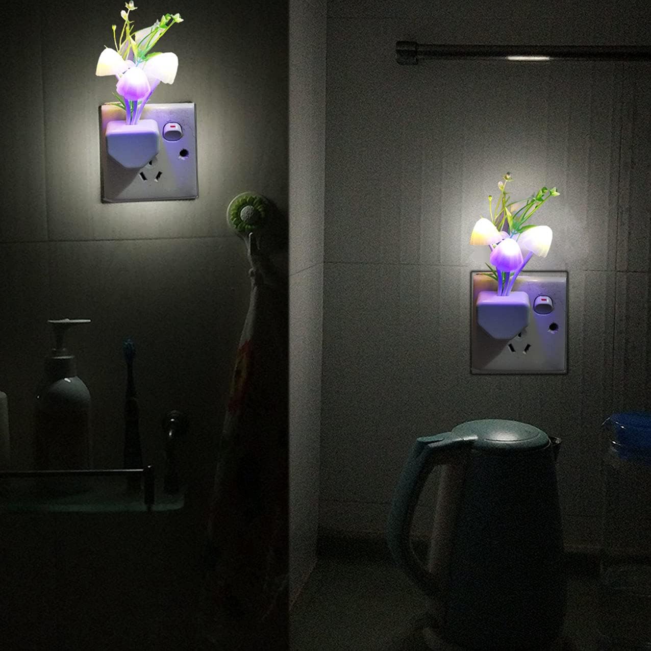 AUSAYE 2 Pack LED Sensor Night Light Plug-in NightLight Color Changing Lamp Mushroom Decor, Mini