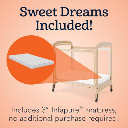 Foundations Serenity Compact Clearview Daycare Crib, Fixed Side, Durable Wood Construction