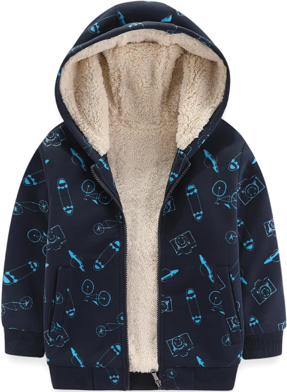 Bumeex Kids Boy's Girl's Sherpa Fleece Lined Jacket Spring Fall Winter Zip up Sweatshirt Hoodie