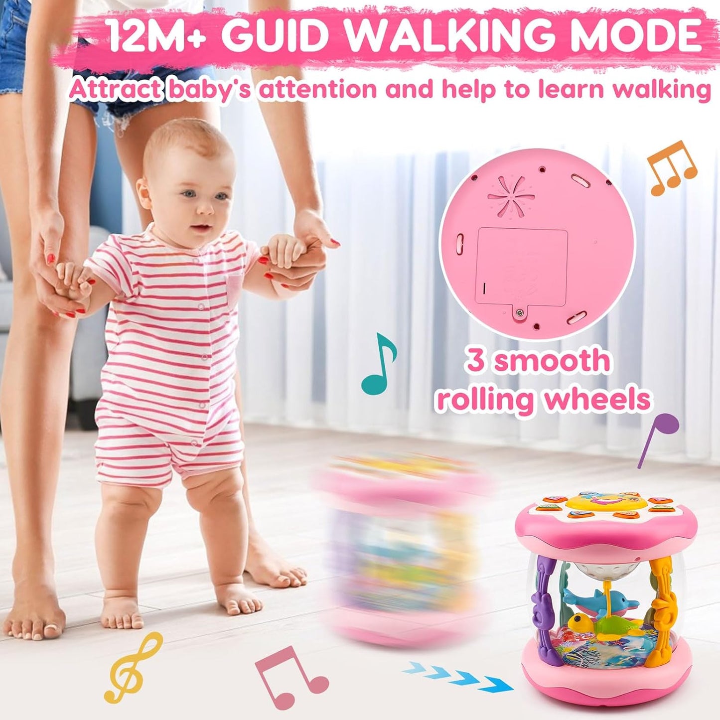 Baby Musical Light Up Toys 0-6 Months Tummy Time Ocean Projector Rotating Infant 0-3 4 5 6 7 8 9