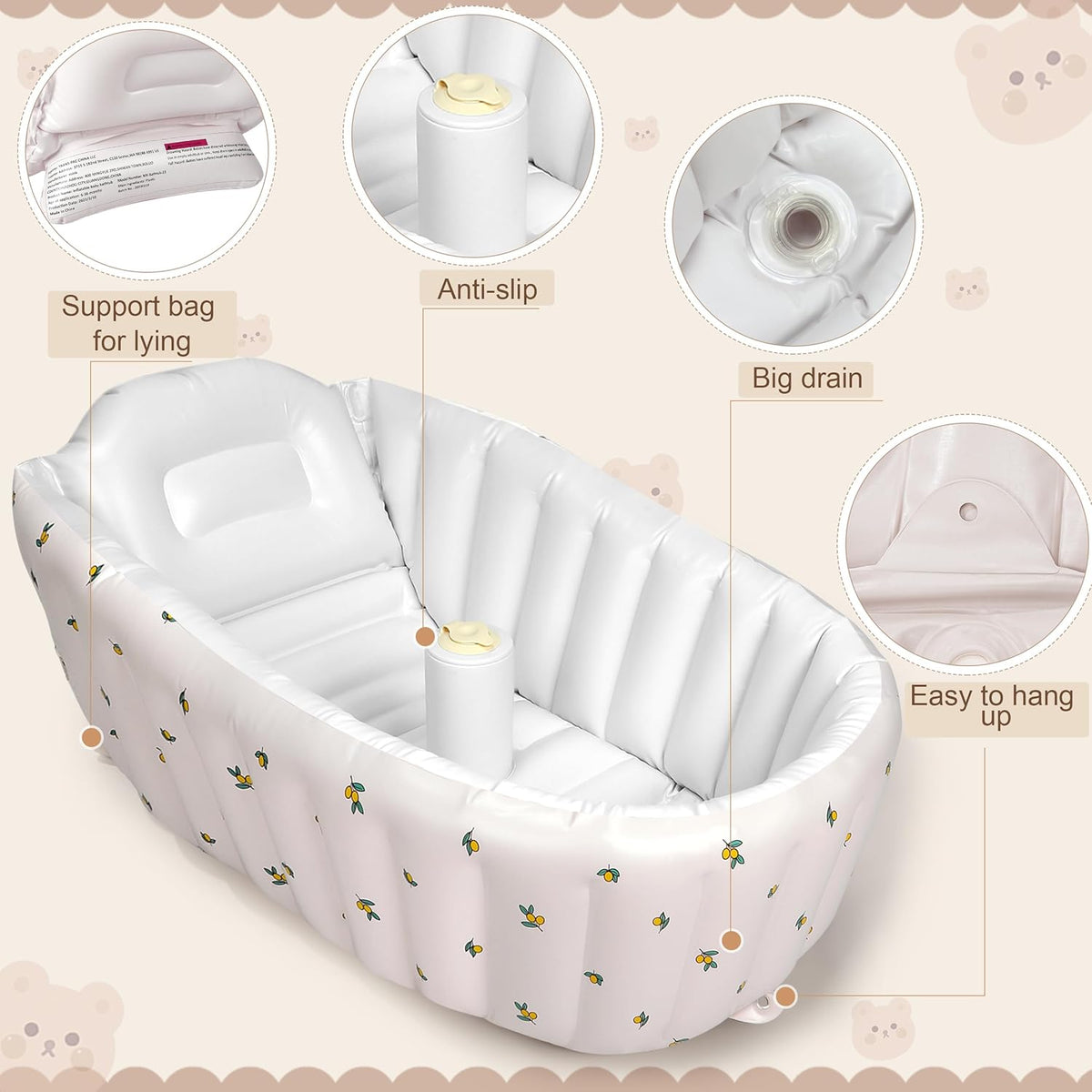 Mink Inflatable Baby Bathtub with Built-in Air Pump, Newborn to Toddler Bath Tub,Portable Travel