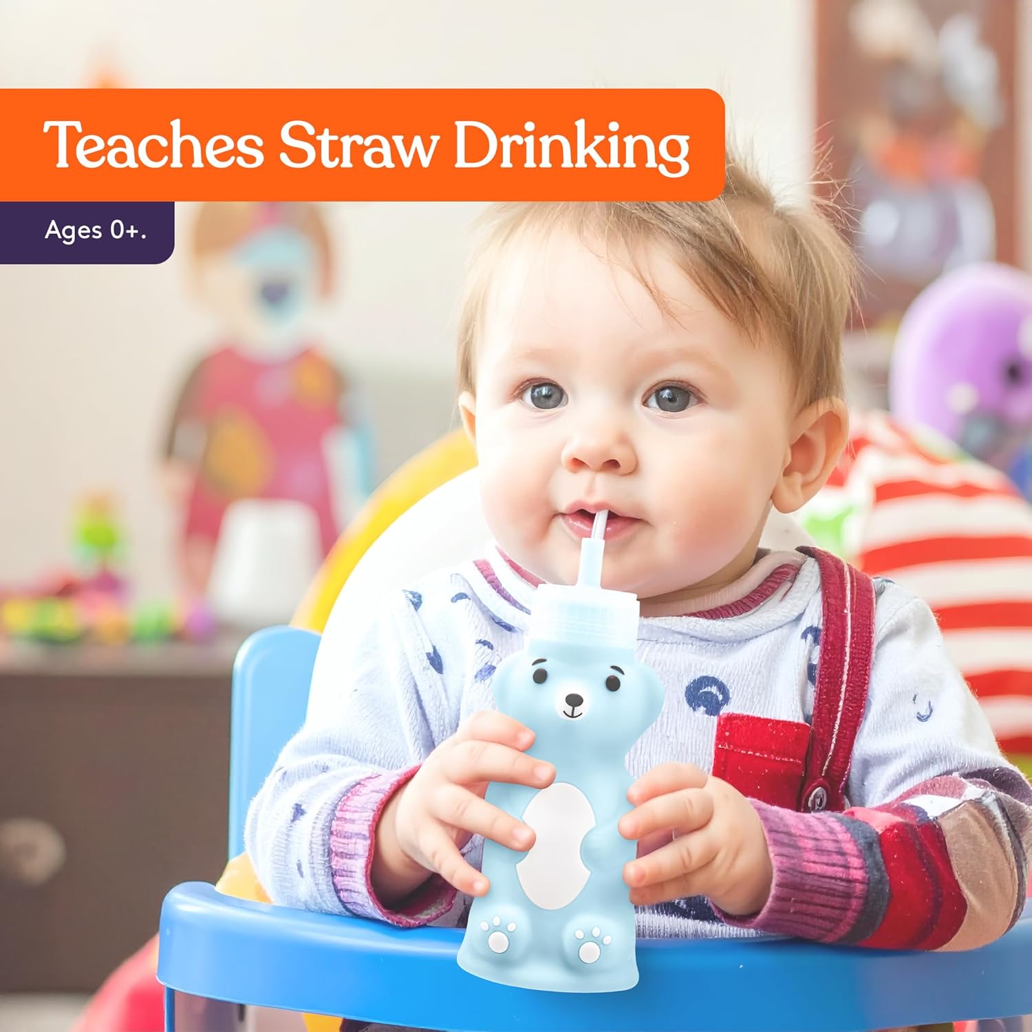 Special Supplies Honey Bear Straw Cup Long Straws, Squeezable Therapy and Special Needs Assistive