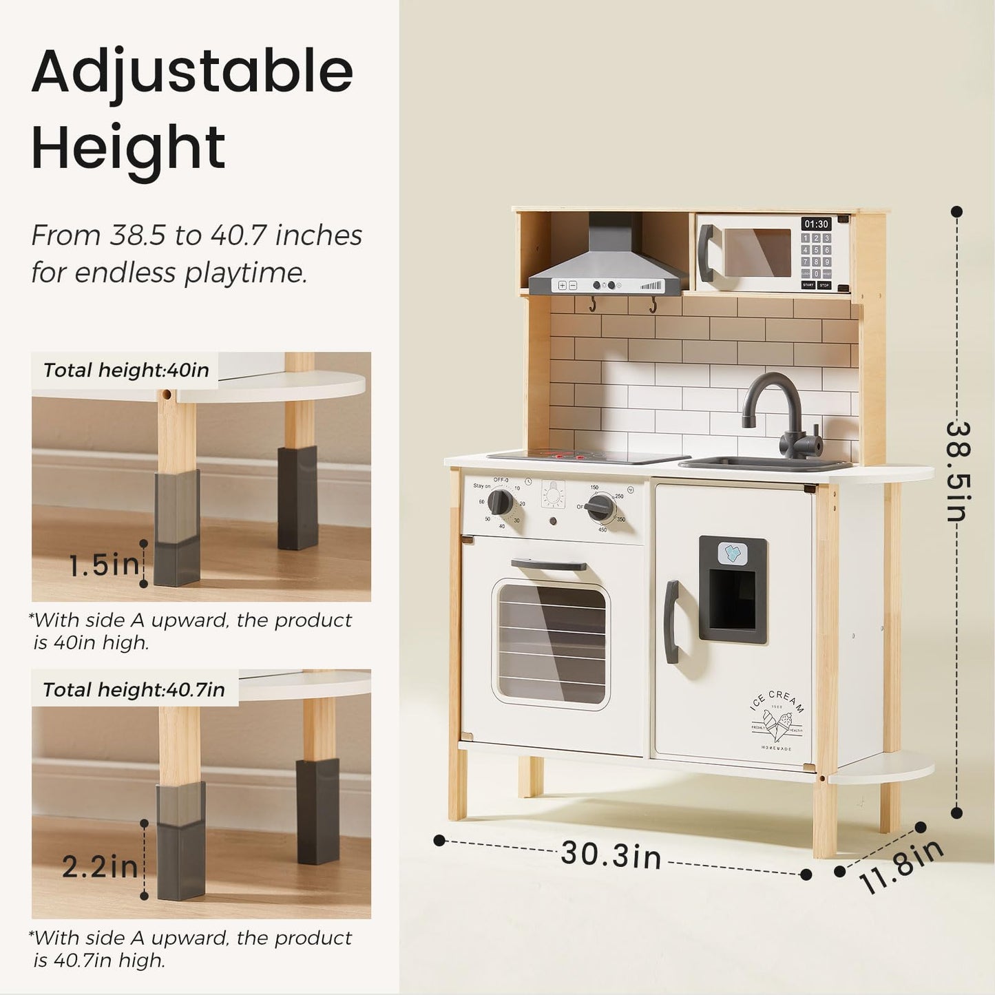 Tiny Land Play Kitchen for Kids – Real Lights, Sounds & Adjustable Height