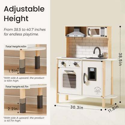 Tiny Land Play Kitchen for Kids – Real Lights, Sounds & Adjustable Height