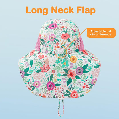 Baby Sun Hat UPF 50+ Mesh Liner Toddler Bucket Hats with Wide Brim Neck Flap for Outdoor Beach Swim