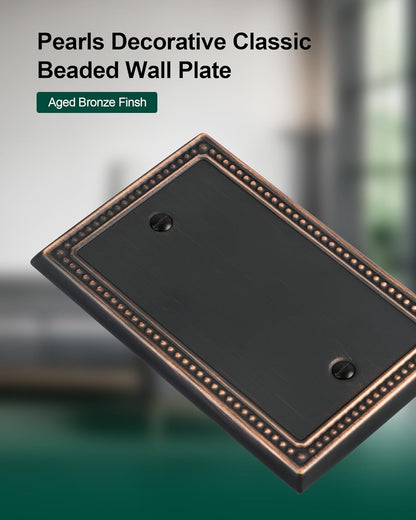 2-Pack Blank Outlet Cover Wall Plate, Metal Switch Plates Outlet Covers, Aged Bronze Pearls Beaded