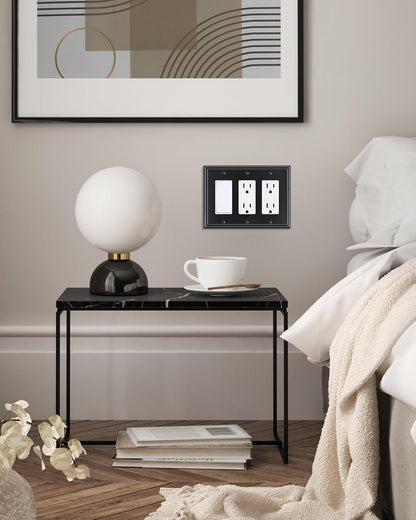 2-Pack Decorative Tripple Decorator Outlet Cover Plate, Durable Zinc Alloy Black Wall Plates for