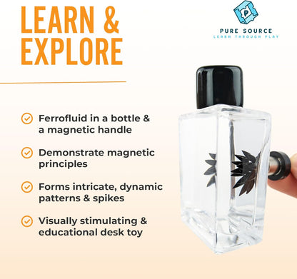 FerroFluid Display Toy Bottle – Ferro Fluid Liquid Metal STEM Toy, Magnetic Desk Toy with Neodymium