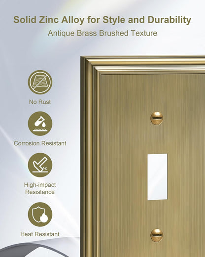 6-Pack Single Toggle Light Switch Cover Plate, Durable Solid Zinc Alloy Decorative Switch Plate