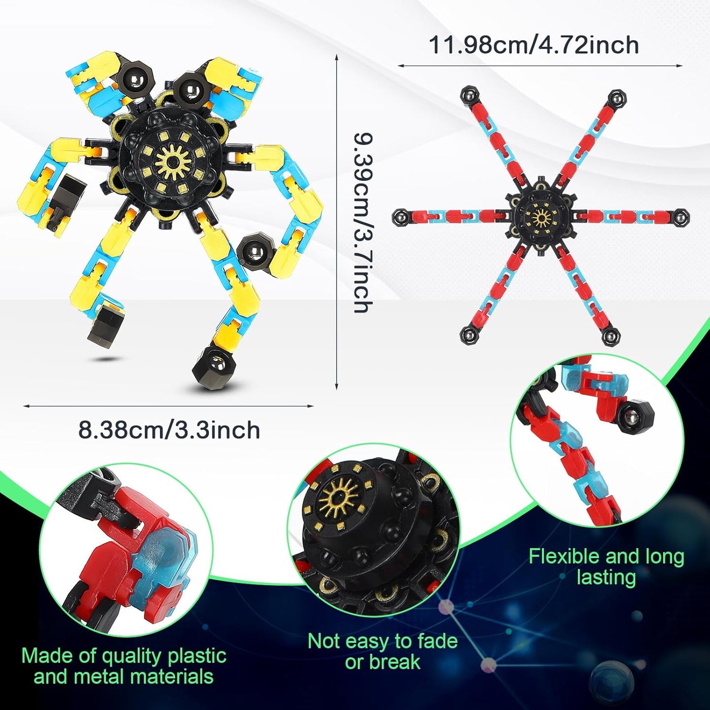 100 Pcs Funny Sensory Fidget Toy Bulk Transformable Chain Robot Finger Toys Fidget Spinners Stress