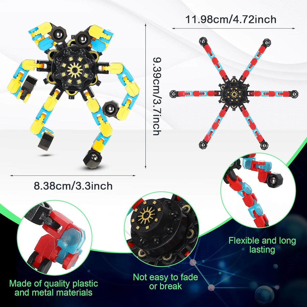 100 Pcs Funny Sensory Fidget Toy Bulk Transformable Chain Robot Finger Toys Fidget Spinners Stress