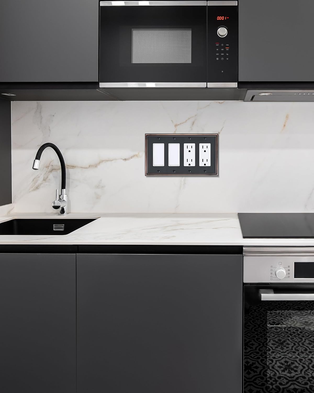 2-Pack Quad Decorator Outlet Cover Plate, Zinc Alloy Decorative Aged Bronze Switch Plates and