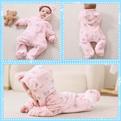 Fairy Baby Newborn Baby Bear Onesie Thin Fleece Footie Romper Snowsuit Hooded Jumpsuit Bodysuit