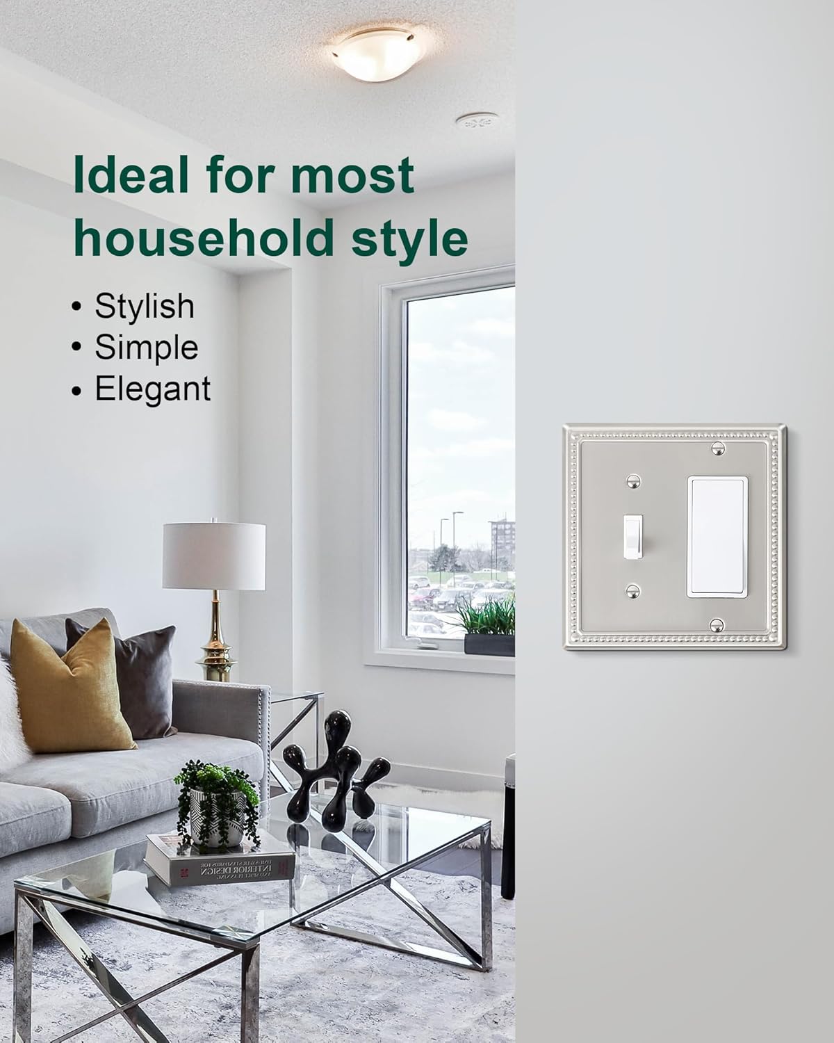 2-Pack Combo Toggle/Decorator Light Switch Cover Plate, Pearls Decorative Metal Wall Switch Plates