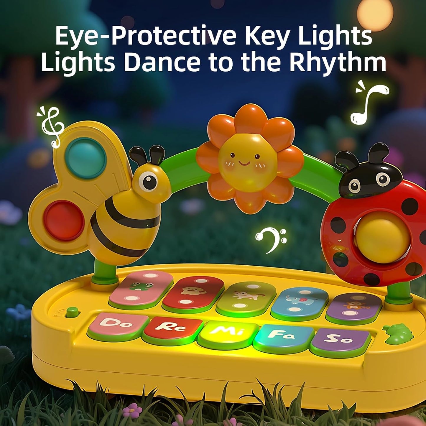 Baby Piano Toy for Kids 0-6-12-18 Months, Light Up Baby Keyboard Musical Toy with Press Pop