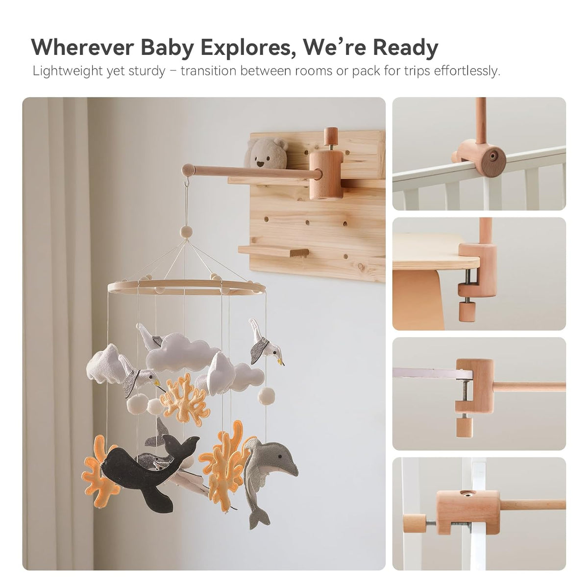 HI BABY MONMENT Crib Mobile Arm - Baby Mobile Hanger with 360° Vertical Adjustment, Stabilizing