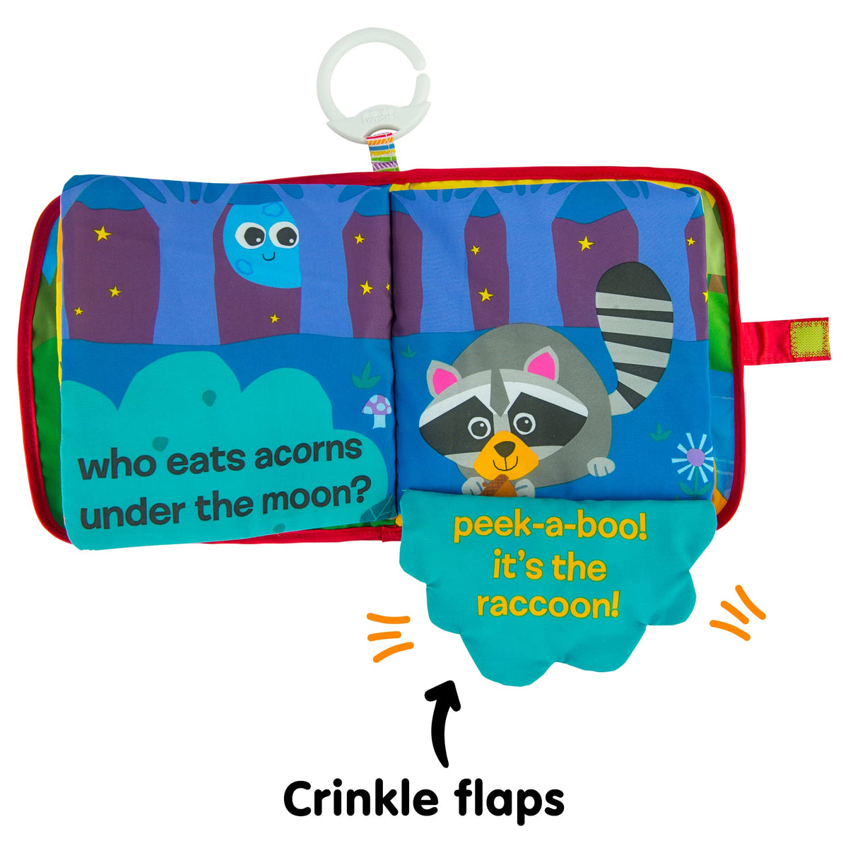 Lamaze Peek-A-Boo Forest Soft Baby Book - Clip-On Cloth Book - Washable Crinkling Fabric Pages for