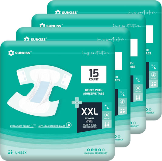 SUNKISS TrustPlus Adult Diapers with Maximum Absorbency, Unisex Disposable Incontinence Briefs with
