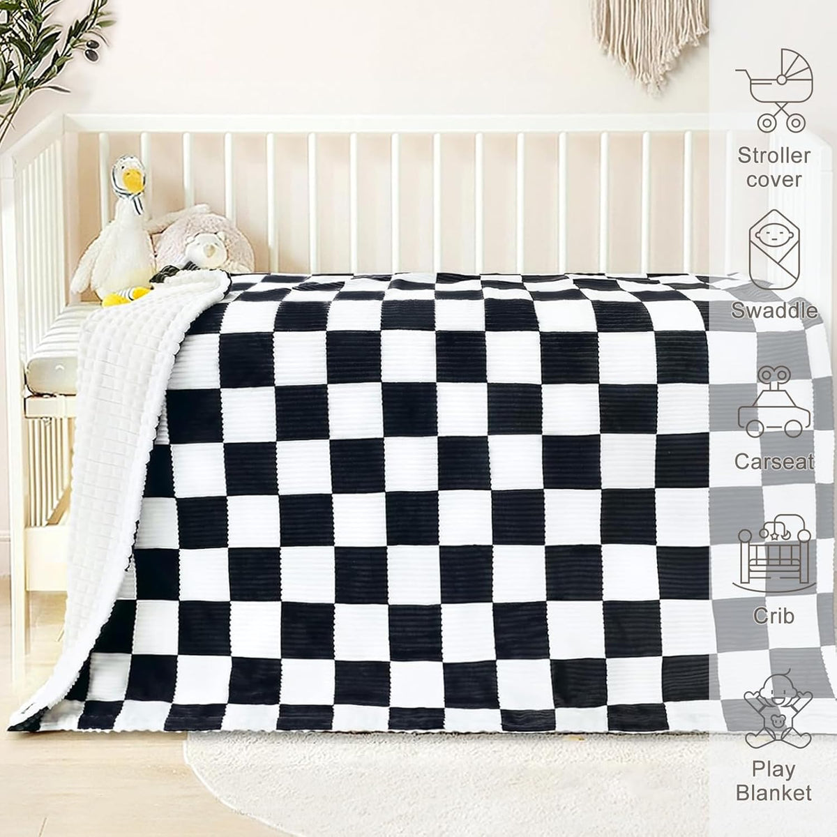 HOMRITAR Black and White Baby Blanket for Boys Ultra Soft Warm Lightweight Toddler Blanket with