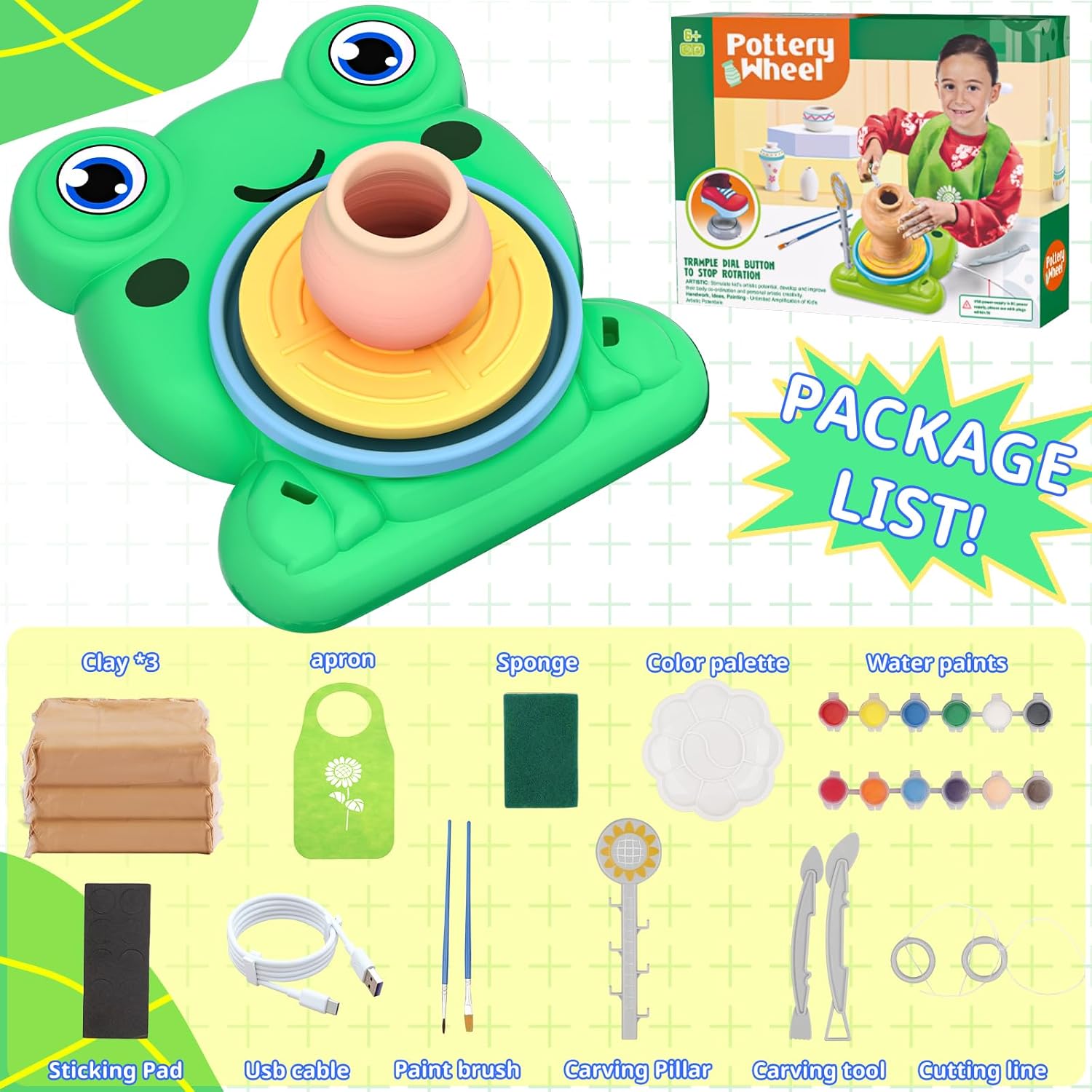 Pottery Wheel for Kids - Complete Pottery Painting Kit Arts and Crafts for Kids Ages 8-12 with 3