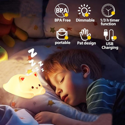 Tremdwoto Cat Night Light for Kids,Cute Colorful Night Light Baby Girl Squishy Night Light Lamp 1/3