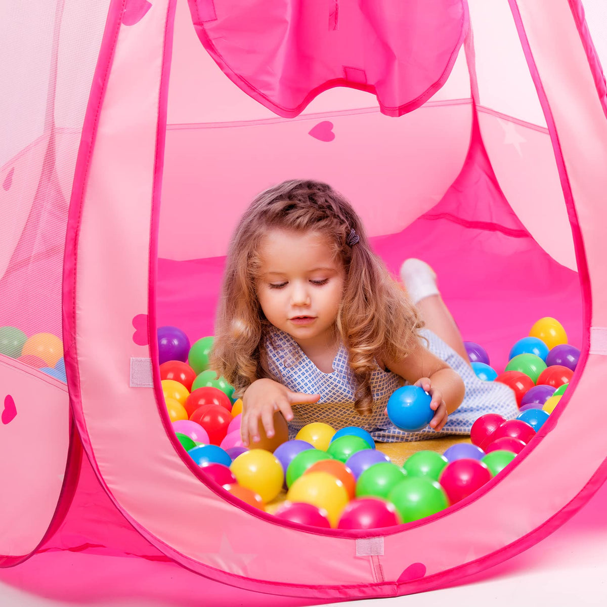 DISHIO Ball Pits with 50 Balls, Pop up Tents for Kids with Star Lights