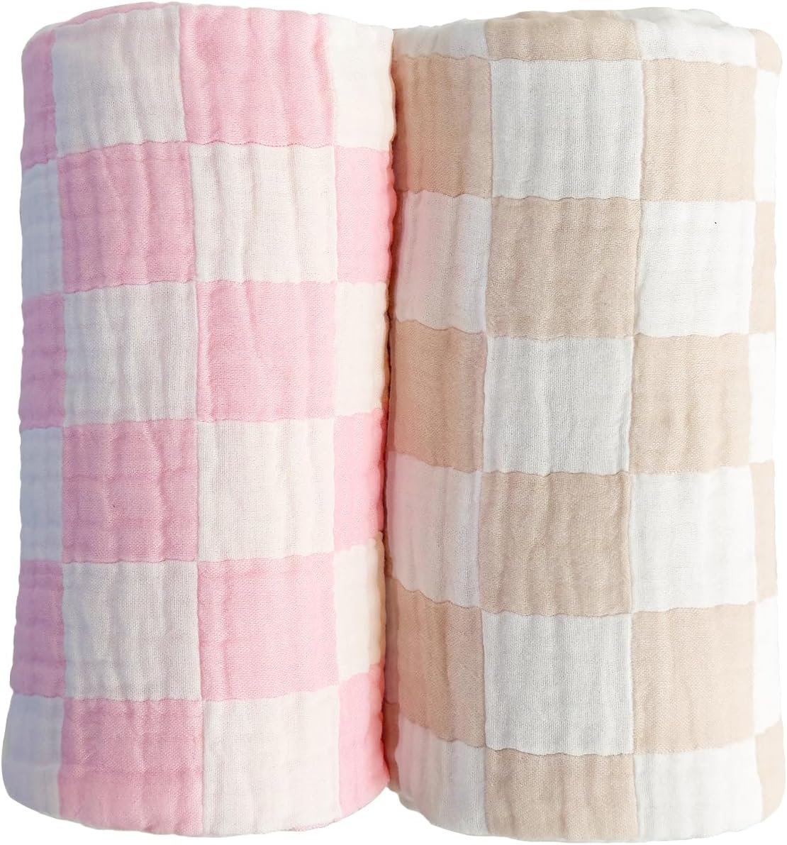 Ultra Soft Checkered Muslin Baby Blanket Pack of 2 Cotton Swaddles Bed Blankets for Babies and