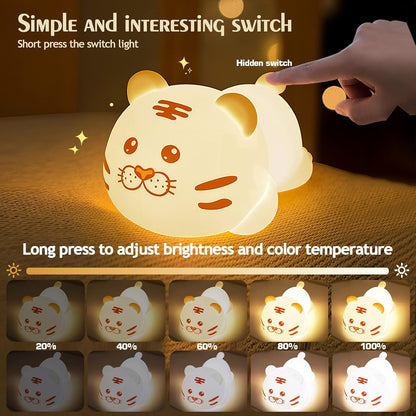 QANYI Christmas Gift Tiger Lamp, Silicone Color Changing Tiger Desk Nightlight, Rechargeable
