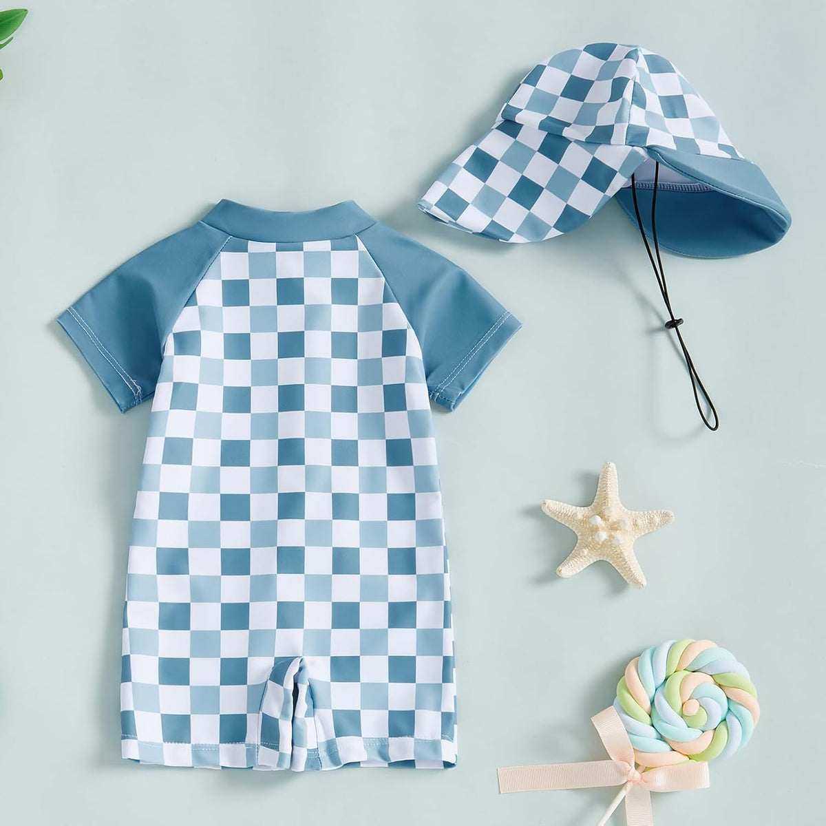 MAYUMMPY Baby Boys Girls Swimwear Casual Zipper One Pieces Rash Guard Swimsuit and Hat Beachwear