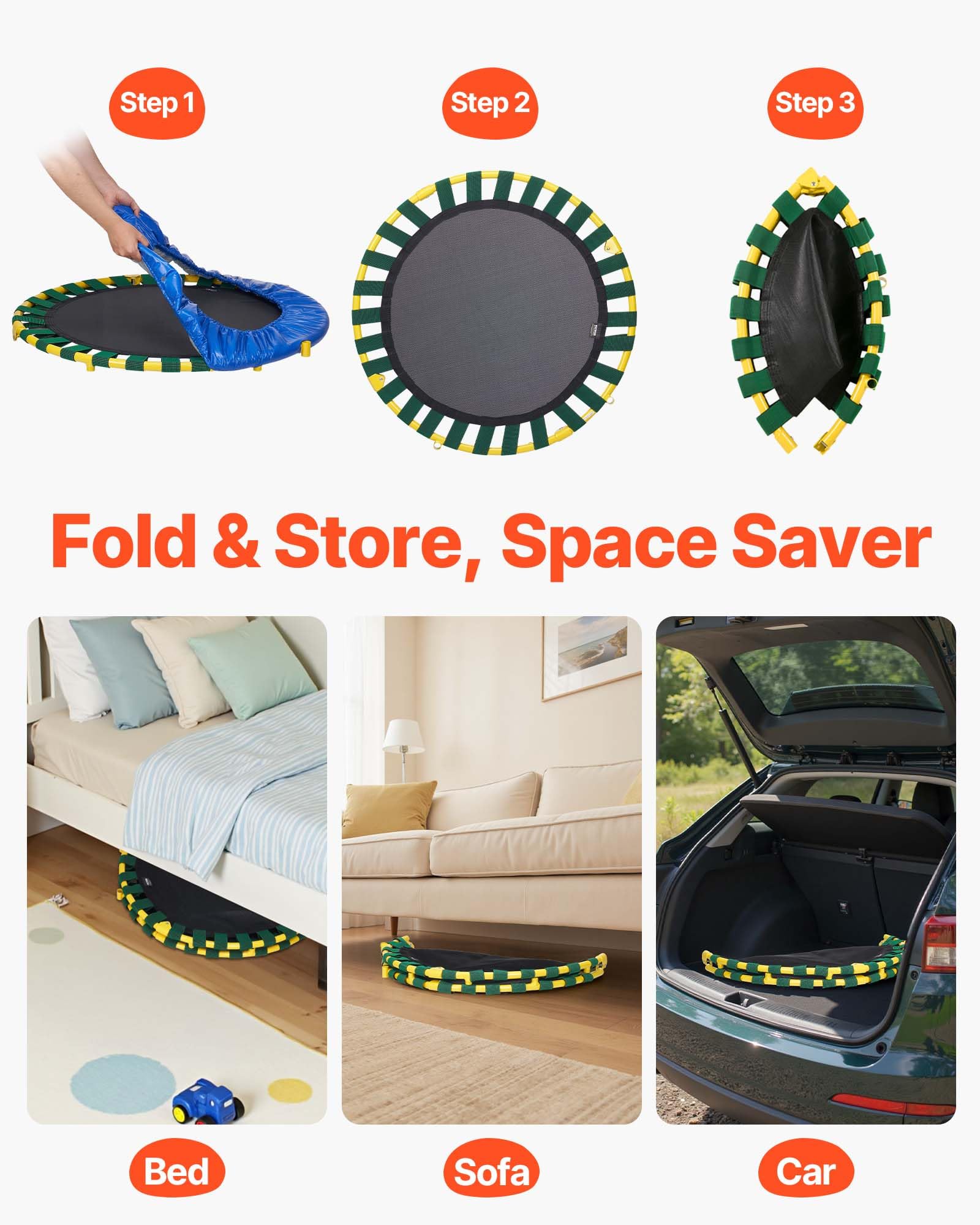 VEVOR 3FT Trampoline for Kids, 36" Trampolines Indoor/Outdoor Trampoline for Toddlers, Foldable