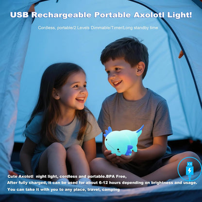 HAPPYBAG Axolotl Night Light,Cute Axolotl lamp Gifts for Kids,Dimmable Silicone Animal Nursery