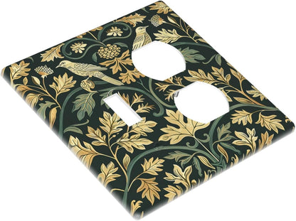 Wallplates William Morris Vintage Botanical Birds Golden Green Leaves 1 Toggle 1 Duplex Switch
