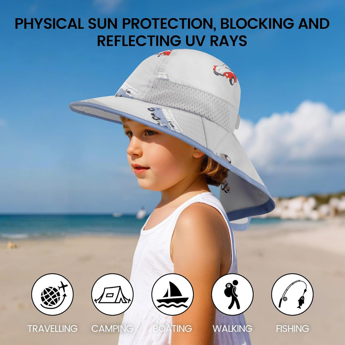 Baby Sun Hat with Neck Flap for Sun Protection Toddler Beach Hat UPF 50+ Outdoors 0-6 Years Boys