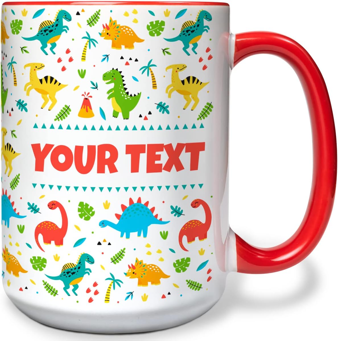 Personalized Mug for Kids - Dinosaurs - Custom Name/Text, Ceramic Hot Chocolate/Cocoa/Coffee Cup