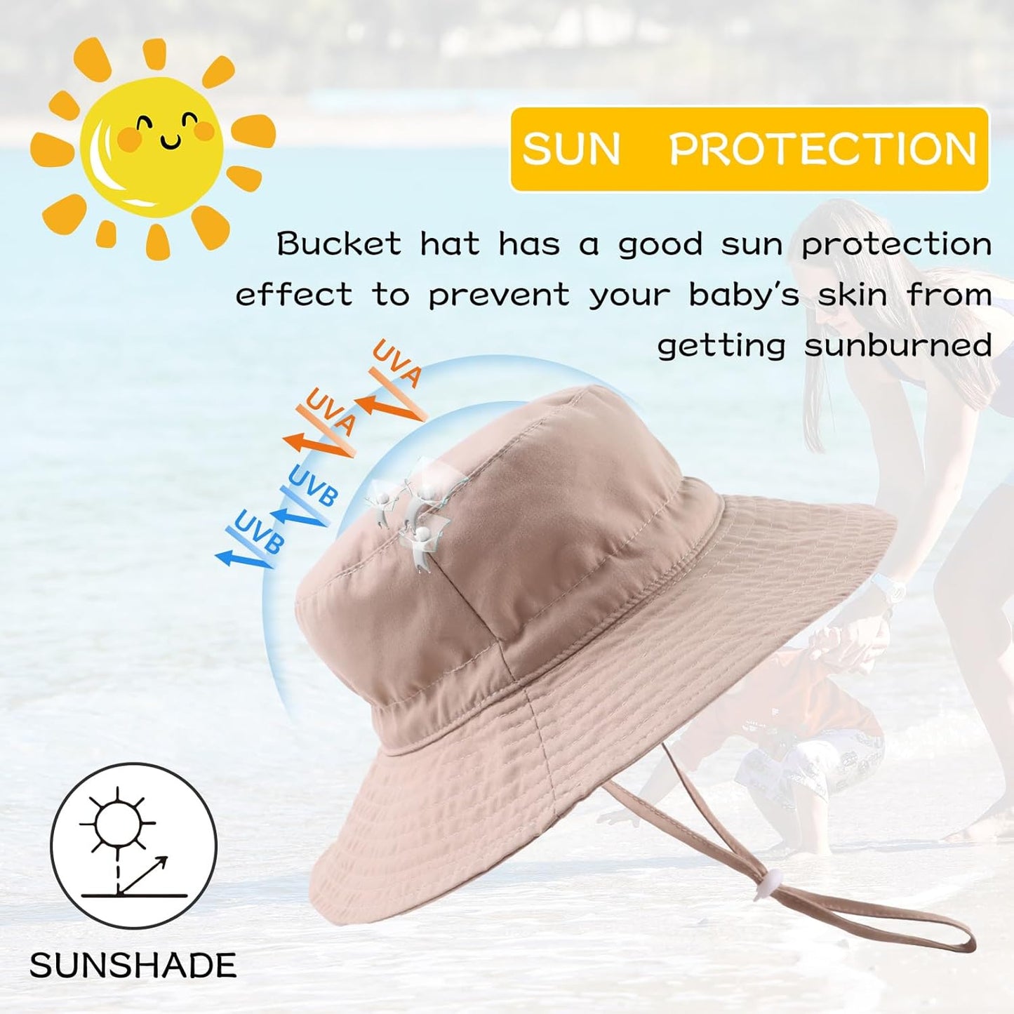 Peecabe Summer Baby Sun Hat for Boys Girls UPF 50+ Wide Brim Toddle Bucket Hat Adjustable Baby