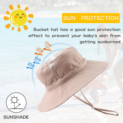 Peecabe Summer Baby Sun Hat for Boys Girls UPF 50+ Wide Brim Toddle Bucket Hat Adjustable Baby