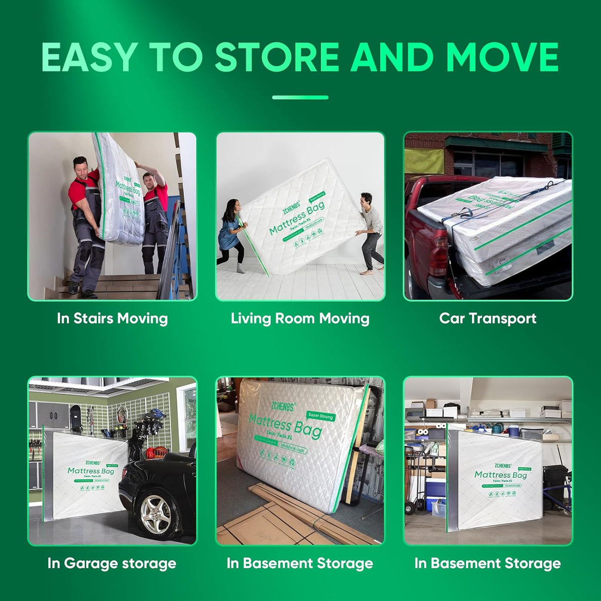 ZCHENBS® – Mattress Bags for Moving and Storage,Mattress Bag with Zippers,5 Mil Ultra-Thick Bed