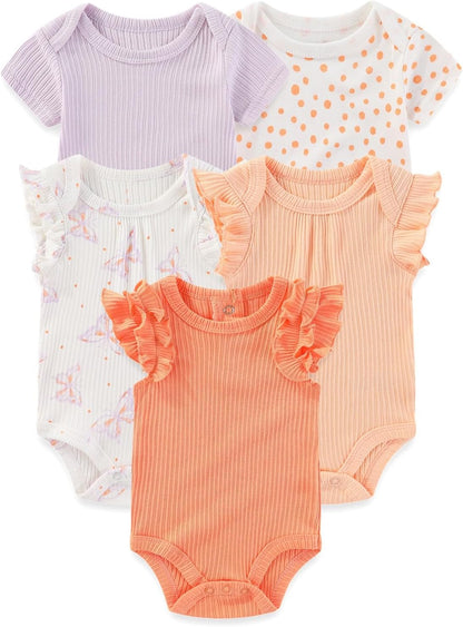 Four Seasons Baby Boy Girl Bodysuits 5-Pack Cotton Comfort Short Sleeve Baby Clothes Soft Infant