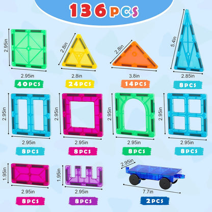 Gemmicc Magnetic Tiles, Deluxe 136 PCS Building Blocks Magnet Toys for Kids,3D Magnet Puzzles