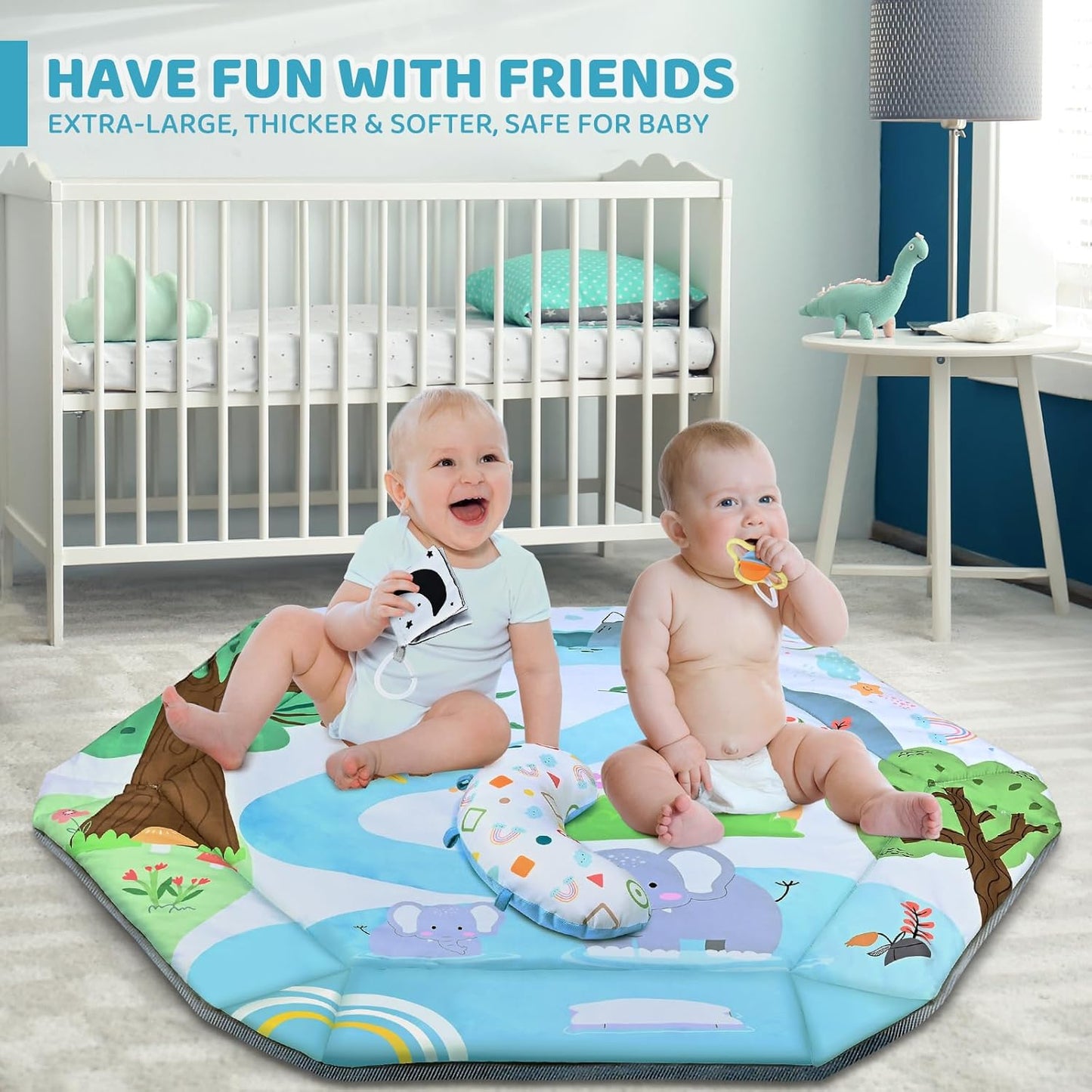 Baby Gym Play Mat, 8-in-1 Tummy Time Mat & Ball Pit with 6 Toys, Washable Baby Activity Play Mat