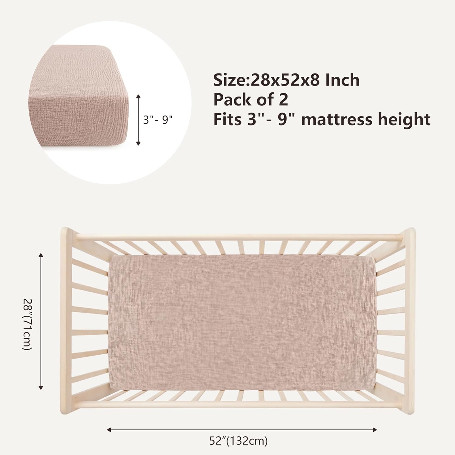 Bearmoss Muslin Crib Sheets - 100% Cotton Baby Crib Sheets Fitted for Standard Crib Mattress &