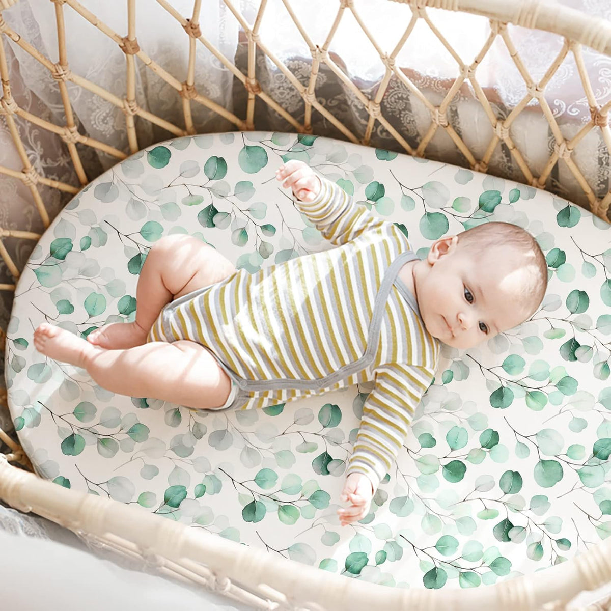 Gllquen Baby Bassinet Sheets 4 Pack, Breathable Cozy Fitted Mattress Sheet, Elastic Travel Crib