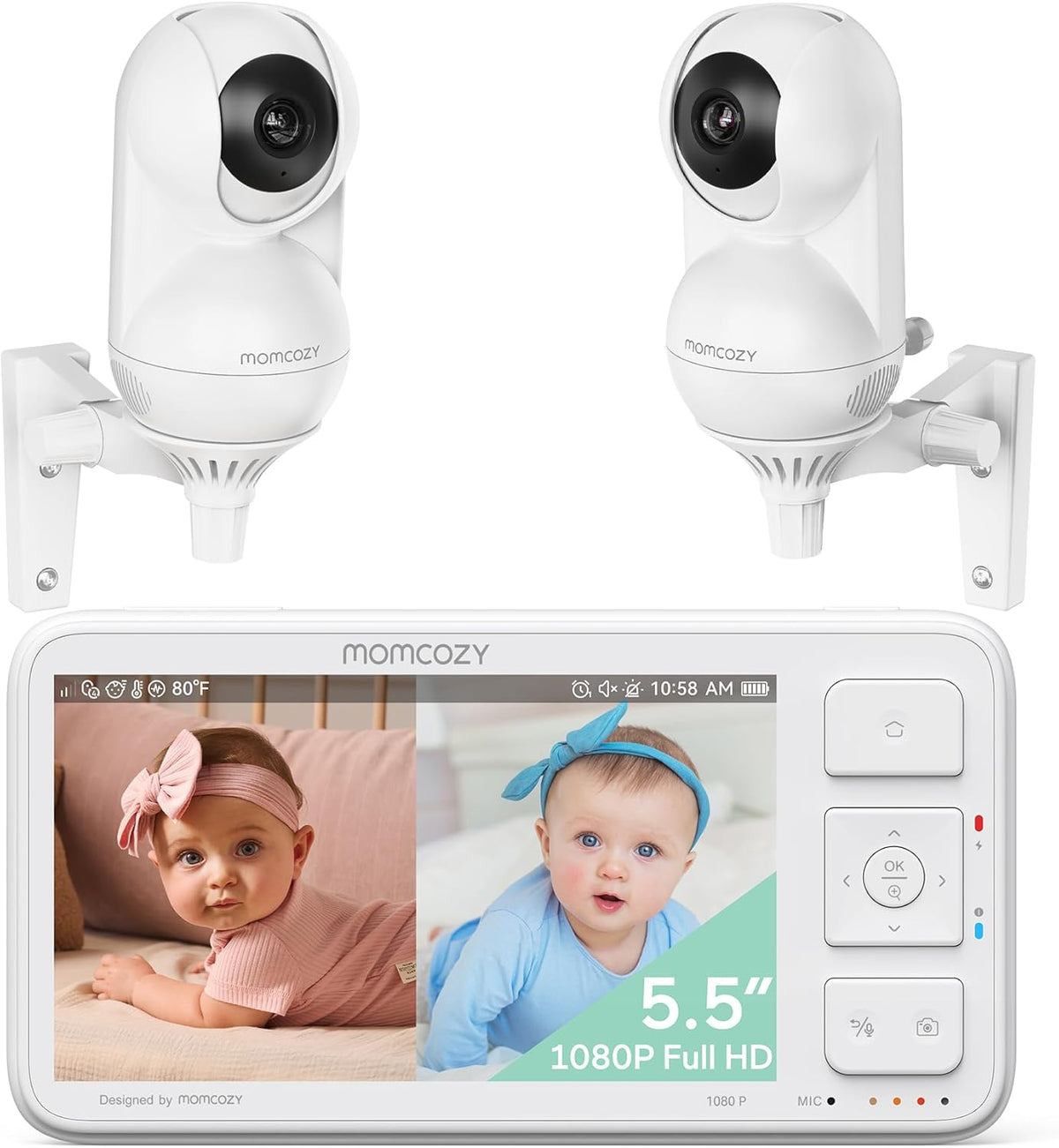 Momcozy Baby Monitor with 2 Cameras 5.5" 1080P Full HD Split Screen Video Baby Monitor with Camera