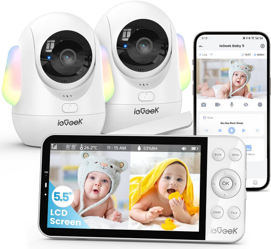 ieGeek 5.5’’ Split-Screen Baby Monitor,2.5K UHD Baby Monitor with 2 Cameras and Audio,Night